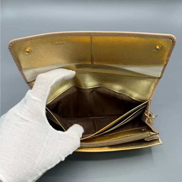 Authentic Prada Cammeo Saffiano Continental Wallet on Chain with Gold Interior - Picture 8 of 10